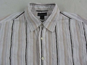 Guess Men's L/S Button Down White, Black & Beige Striped Dress Shirt - Large - Picture 1 of 9