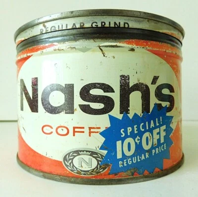 Vintage 1957 NASH'S St. Paul 1lb Coffee Tin with 10 Cents Off, Rusted Bottom - Image 1 of 4
