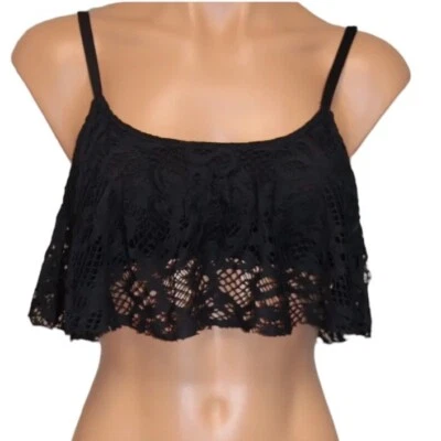 Kenneth Cole Traje de baño Crochet Volantes Correas al hombro Negro Bikini Top Talla L Foto 1 de 4
