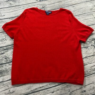 Blusa suéter Lands End feminina XL manga curta 100% cashmere malha vermelha vintage - Imagem 1 de 4
