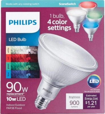 2- Philips LED RGB Flood RED GREEN BLUE Christmas Light Bulb Color Change PAR38 - Image 1 of 4
