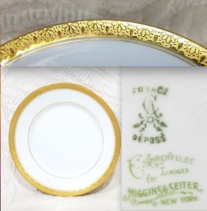 Charles Ahrenfeldt Limoges Depose para Higgins & Seiter NY 6,25" placa de borde dorado - Imagen 1 de 13
