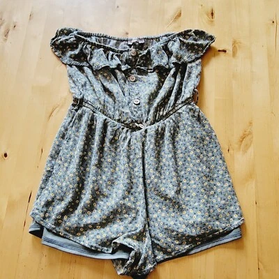 Papaya Off the Shoulder Romper Shorts Ruffle Floral Linen Blend Boho Women's M - Image 1 of 4