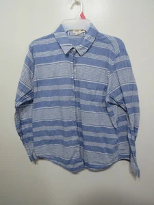 Lili's Closet Shirt Size L Blue White Striped Button Up Front Long Sleeve Pocket - Picture 1 of 3