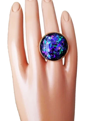 Опал кольцо 25 мм фиолетовый огонь смолы опал кольцо в 18K GP из нержавеющей стали группы - Изображение 1 из 4