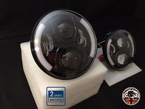 7 Zoll Vintage Grand Prix LED Scheinwerfer x2 50W E MARKIERT UK/EU 110 90 SPLIT HALO - Bild 1 von 6