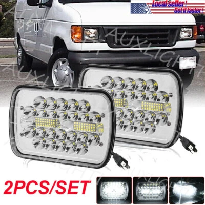 2pcs For Ford E-150 E-250 E-350 H6054 7x6" LED Headlights Sealed Square Headlamp - Image 1 of 4