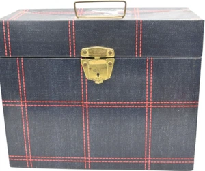 Vintage Ballonoff Metal Porta File Store Plaid Grid Stripe Jean Box Document - Picture 1 of 7