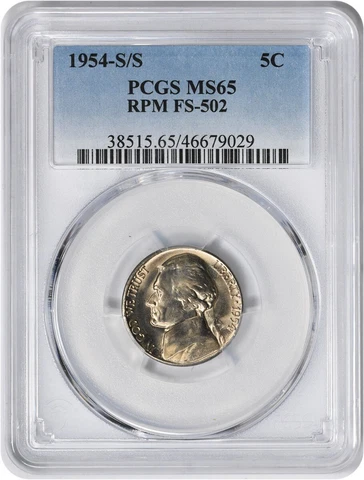 1954-S/S Jefferson Nickel RPM FS-502 MS65 PCGS Cover