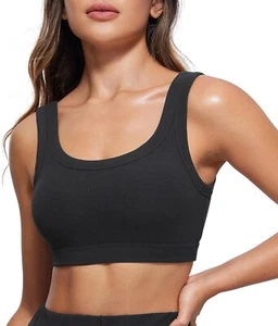 CRZ YOGA Ribbed Sports Bras for Women - U Back Wireless Medium Medium, Black - Picture 1 of 6