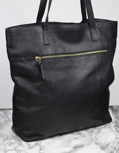 John Lewis Black Grainy Leather Satchel Tote Shoulder Shopper Bag - Picture 1 of 12