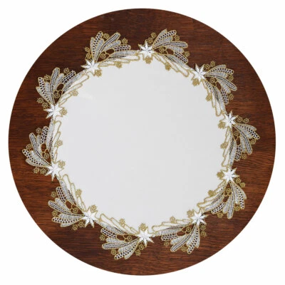 Weihnachts-Spitzendeckchen Sternenschweif Cremeweiß und Gold Plauener Spitze - Bild 1 von 2