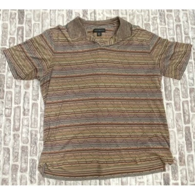 Jhane Barnes Polo Shirt Mens Large Colorful  Beige Striped Cotton Knit Rave AOP - Image 1 of 4
