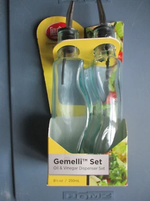 Juego Gemelli Cruet Aceite y Vinagre Vidrio Transparente Artesanal Mesa NUEVO Foto 1 de 2