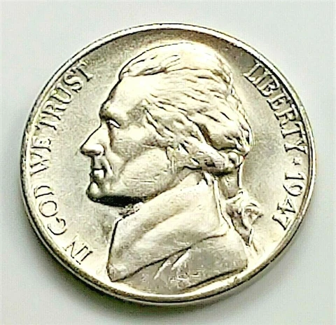 1947 S  BU Jefferson Nickel Pulled From OBW Roll Cover