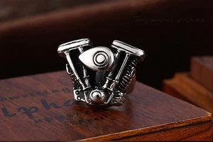 XXL V - TWIN GIGANT Biker Ring 316 L Edelstahl groß Gr. 9 - 16 Rocker Motor V2 - Bild 1 von 1