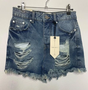 Banjara Size 3/25 Loose Fit Jean Shorts Medium Wash Distressed High Rise New - Picture 1 of 8