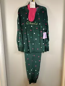 JoySpun Cheers 2pc Pajamas Sleepwear Loungewear Set W/Pink Fuzzy Footies NWT Lg - Picture 1 of 8
