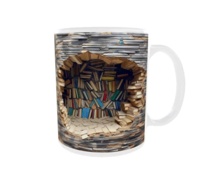 3D Bookshelf Library Book Shelf Mug Coffee Tea Cup Ideal Gift Birthday Christmas - Image 1 of 4