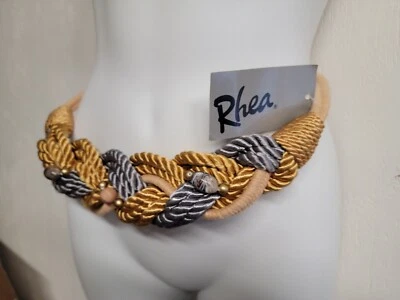 Cinturón colorido años 80. Cinturón de cuerda trenzada vintage Rhea, cinturón de cuentas nuevo con etiquetas Foto 1 de 4