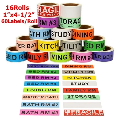 960PCS 16Rolls Moving Labels Moving Packing Stickers Color-Coded Fragile sticker - Изображение 1 из 4