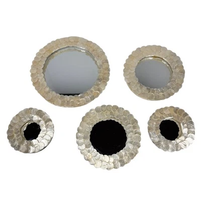 Novo com etiquetas Pottery Barn Teen conjunto de espelhos redondos com moldura concha decoração de parede casa boho - Imagem 1 de 4