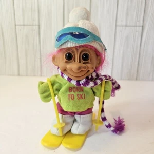 Vintage Born to Ski Trolls Doll Winter Scarf Skiing Outfit Russ 5” Pink Hair  - Picture 1 of 7