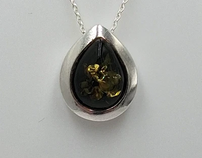 Designer Ambra Rimorchio 925 Collier Collana Argento Ciondolo IN Alto Nobile - Immagine 1 di 4