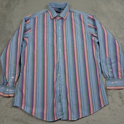 Camisa Polo Ralph Lauren De Colección Para Hombres 16.5 Azul Rayas Fuerte Regente Colorida Foto 1 de 4