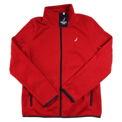 Chaqueta de mezclilla Nautica para mujer S roja cremallera completa polar logotipo vela cuello falso $79 NUEVA Foto 1 de 4