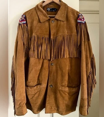 Polo Ralph Lauren Medium Suede Trucker Jacket Rough Out Leather Southwestern VtG - Image 1 of 4