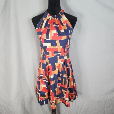 NOVO DIREÇÕES Tamanho 6 Colorido Algodão Elástico Fit & Flare Vestido Halter com Bolsos - Imagem 1 de 4