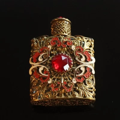 Perfume Art Deco Checo c1930 Filigrana Dorada Rubí Estrás Esmalte Rojo Vidrio Foto 1 de 4