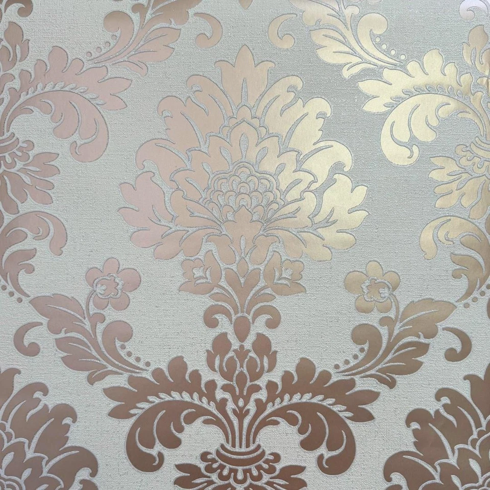 QUARTZ DAMASK WALLPAPER ROSE GOLD - FINE DECOR FD42204 GLITTER - Image 1 of 4