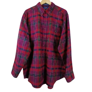 VTG LOBO by Pendleton SZ XL Cotton Wool Flannel Shirt Red Purple Blue Green - Picture 1 of 5