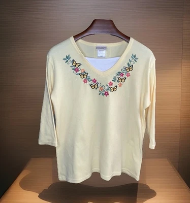 Camisa de algodón grande vintage Top Stitch By Morning Sun para mujer mariposas amarillas Foto 1 de 4