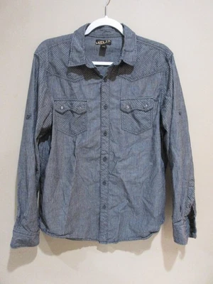 Camisa Helix Adulto Grande Negra y Gris Rayas A Presión Abotonada Manga Larga Para Hombre Foto 1 de 4