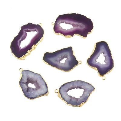 Blue Geode Slice Druzy 镀黄金 DIY 单扣连接器 6 件装 — 第 1/4 张图片