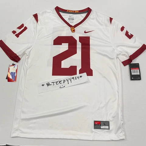 $80 Mens Size L Nike USC Trojans #21 Sublimated White Football Jersey Large Cover