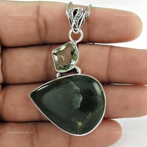 Madres Día Deal Pera Ágata Musgosa Esposa Bisel Artesano Colgante Joyería 925 - Imagen 1 de 4