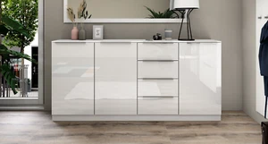 Highboard 200cm Weiß Hochglanz Kommode Schrank Anrichte Metallgriffe OLIVA - Bild 1 von 40