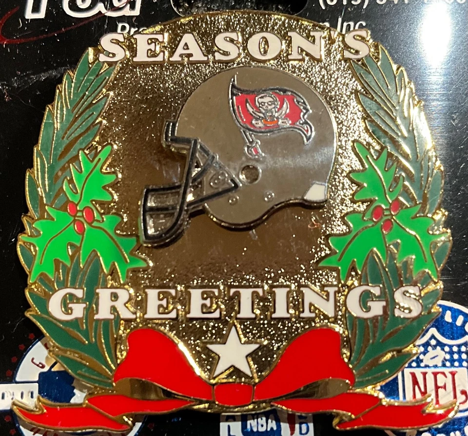 Tampa Bay Buccaneers Season's Greetings Christmas  Pin Great Stocking Stuffer - Image 1 of 1