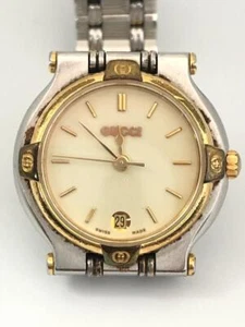 GUCCI 9000L WHITE SILVER DATE VINTAGE SWISS MADE UHR Fast Shipping Japan Trödel - Bild 1 von 7