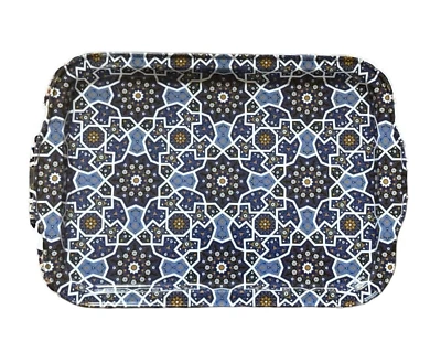 Colorful Metal Tray, 12.25" x 8.5" Decorative Coffee / Tea Serving Tray, Turkish - Image 1 of 4