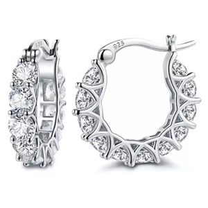 Gold, Silver Plated Hoop Earrings With Cubic Zirconia Unisex, Hip Hop Jewelry