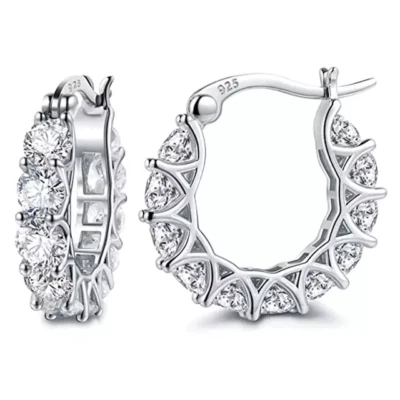Gold, Silver Plated Hoop Earrings With Cubic Zirconia Unisex, Hip Hop Jewelry - Image 1 of 4
