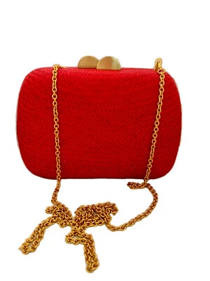 Клатч через плечо ручной работы из натуральной травы красного тканого цвета с кисточками - Изображение 1 из 4