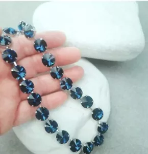 Montana Crystal Tennis Necklace Anna Wintour Style - Rivoli Blue Collet for Gift - Picture 1 of 6