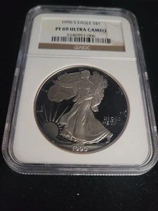 1990-S Proof $1 American Silver Eagle NGC PF69UC Brown Label - Picture 1 of 3