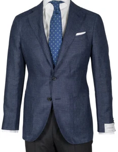 Giacca Caruso "Boheme" in blu mélange con tasche applicate in lino/lana - Foto 1 di 24